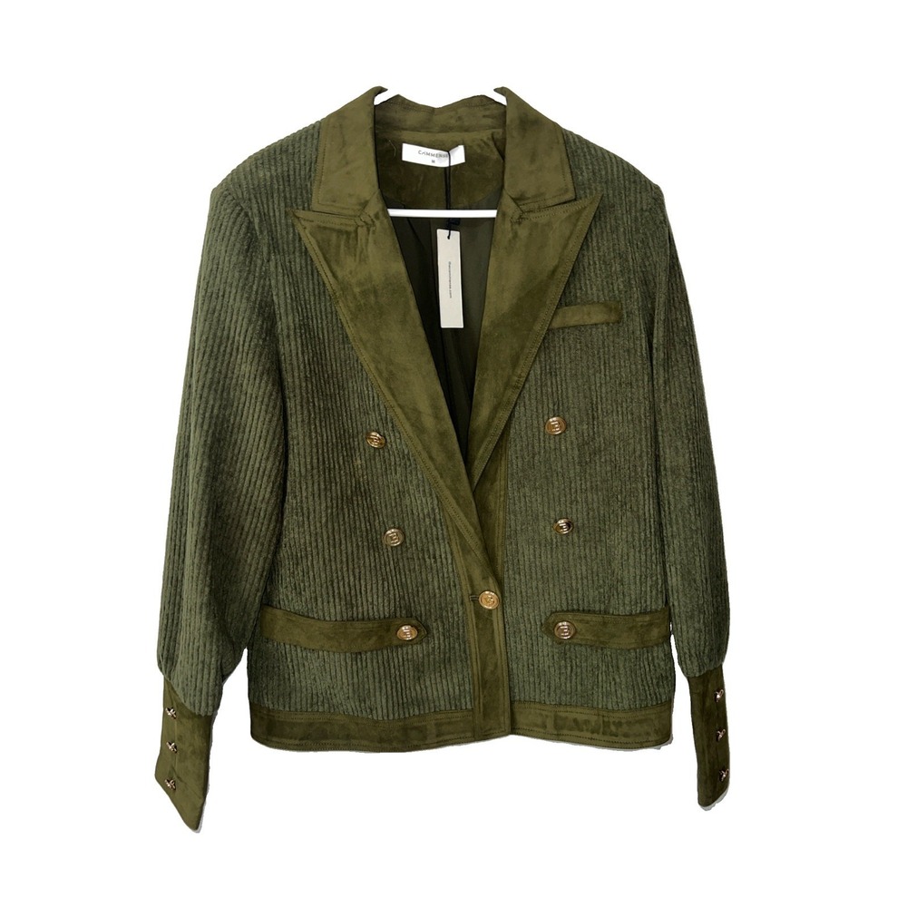 NWT Commense Women's Corduroy Lapel Metal Button Olive Green Blazer Size Medium